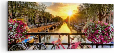 Produktbild von Bild auf Leinwand - Leinwandbild - Bikes Kanal Amsterdam Architektur - 120x50cm - Wand Bild - Wanddeko - Leinwanddruck - Bilder - Kunstdruck - Leinwand bilder - Wandkunst - AB120x50-3081