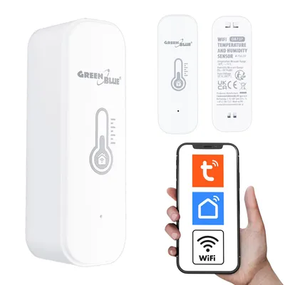 Produktbild von GreenBlue WLAN-Temperatur- und Feuchtigkeitssensor Android/iOS/Alexa/Google Home 3,0 V Gleichstrom LR03x2 GB737