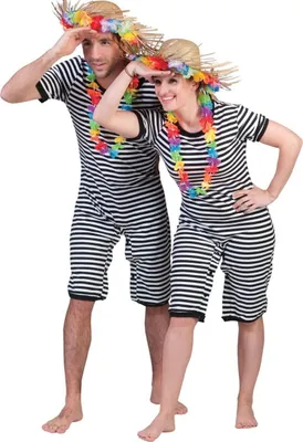 Retro Badeanzug Kostüm schwarz-weiß für Erwachsene Gr. S-XXL Beachparty historischer Badeanzug für Damen & Herren Fasching Karneval Mottoparty Paarkostüm Gruppenkostüm