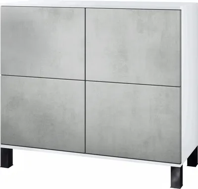 Produktbild von Vladon Kommode Rova V3, Moderner Küchenschrank mit 4 Push-to-Open Türen Weiß matt / Beton Oxid Optik (92,5 x 84.5 x 35)