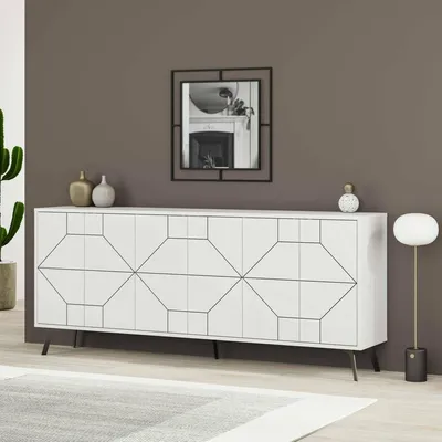 Produktbild von Kommode Dlabrocc, Wohnzimmerbuffet, Wohnzimmer-Sideboard, Moderne Küchen-Speisekammer, 184x35h77 cm, Weiß