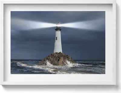 Produktbild von Leuchtturm– Wandbild mit Rahmen – Gerahmtes Bild  – Wanddekoration – 70x50 cm –  Schwarz Rahmen
