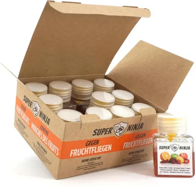 Produktbild von Super Ninja Fruchtfliegenfalle - Budget Pack - 12 Fallen - Hochwirksame Ökologische Fruchtfliegenfalle für Küche und Innenraum - Obstfliegenfalle