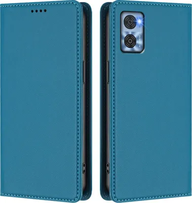 Obrázek produktu pro Kožené pouzdro pro Motorola Moto E22 / E22i, magnetické flipové pouzdro zPolyuretankůže se stojánkem Jezerní modrá