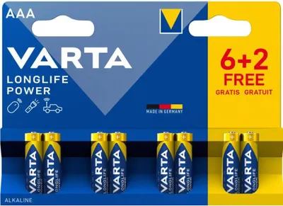 Obrázek produktu pro Alkalické baterie Varta AAA/LR03 1,5 V High Energy 6+2 Blister VARTA-4903SO