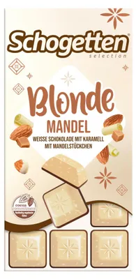 Schogetten Blonde Mandel weiße Schokolade mit Karamel Packung 100g