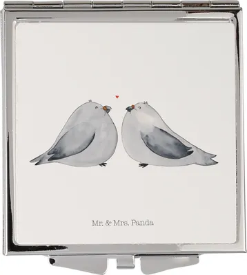 Produktbild von Mr. & Mrs. Panda Kosmetikspiegel Turteltauben Liebe - Weiß - Geschenk, Freundin, Kleiner Spiegel, Schminkspiegel, Hochzeitstag, Handspiegel, Klappspiegel, Freund