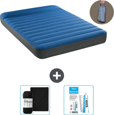Obrázok produktu pre Intex Airbed - Manželská posteľ - 137 x 191 x 22 cm - Modrá - Vrátane čerpadla - pripevneného prestieradla a opravnej súpravy