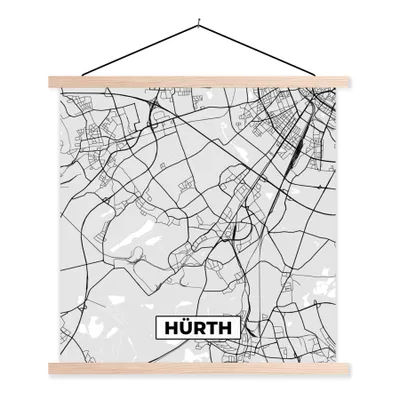 Produktbild von MuchoWow® Textilposter Hürth - Deutschland - Stadtplan - Karte 40x40 cm mit holzfarbenen Rahmen - Posterleiste