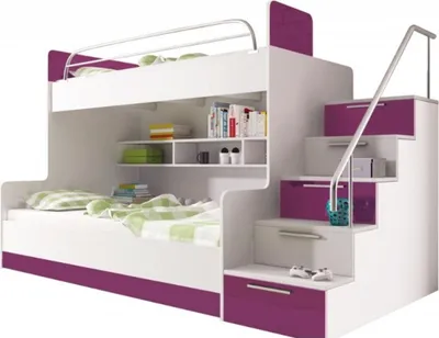 Produktbild von Lila Doppelstockbett  Etagen Bett Kinderzimmer Betten Hochbett Hochglanz Möbel