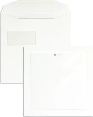 Produktbild von Werbefensterumschläge - Weiß 220 x 220 mm | 120 g/qm Offset | 2 Fenster | Haftklebung | Gerade Klappe | 250 Stück
