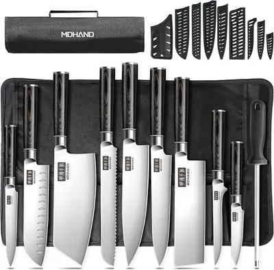 Imagen del producto de Juego de cuchillos de cocina de 10 piezas con estuche enrollable de nylon