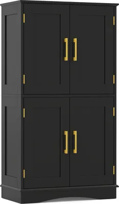 Produktbild von COSTWAY 110 cm Aufbewahrungsschrank aus Holz freistehender Vorratsschrank mit 4 Türen 2 verstellbaren Regalen, Küchenschrank mit Kippsicherung Schwarz