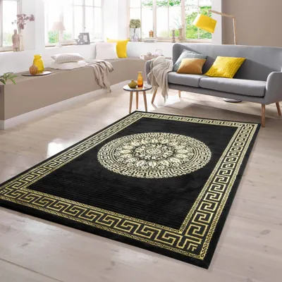Immagine prodotto di Tappeto moderno con motivi in nero e oro - Dimensioni: 120 x 170 cm