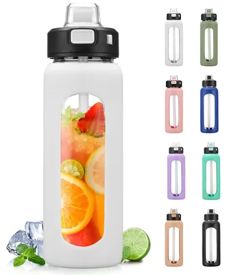 Immagine prodotto di Bottiglia d'acqua in vetro da 700 ml con manico e cannuccia