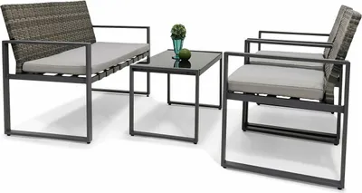 Zdjęcie produktu dla Zestaw mebli ogrodowych taras fotel stół technorattan ASPEN2 4cz. szary 4os.