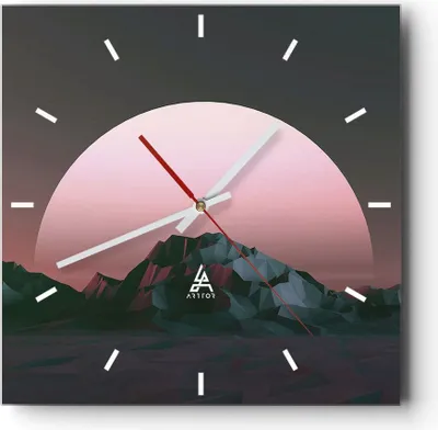 Produktbild von Wanduhr - Quadrat - Glasuhr - Landschaft Berge Sonne - 30x30cm - Schleichendes Uhrwerk - Lautlos - zum Aufhängen bereit - Dekoration Modern - Wanddekoration aus Glas - C3AC30x30-4320