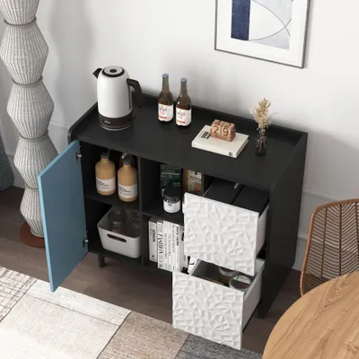 Produktbild von STILVORA Sideboard mit 2 Schubladen&1 Tür,Aufwahrungschrank mit 2 offenen Lagerfächern,Beistellschrank für Flure, Küchen und Wohnzimmer,Blau