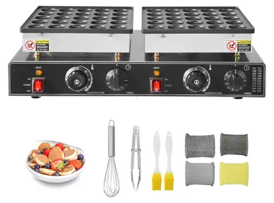 Immagine prodotto di SucceBuy, set di 50 mini piadine in acciaio inossidabile, con rivestimento antiaderente, piastra elettrica da 1800 W per preparare i "poffertjes", con controllo duale di temperatura e tempo, ideale per ristoranti