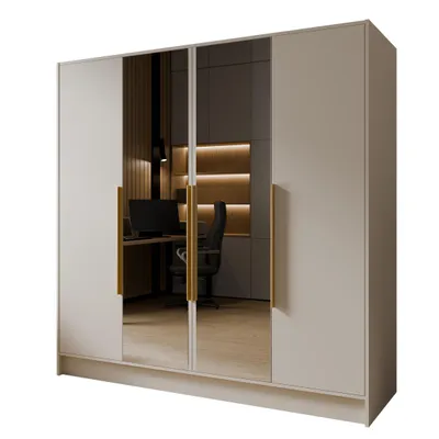 Produktbild von Margaret Hadas24 Drehtürenschrank Goya II 200 cm mit Spiegel (kaschmir, goldene Griffe) Kleiderschran Push-to-Open, großer Stauraum, Regale