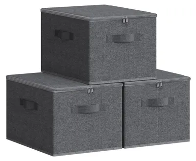 Produktbild von Aufbewahrungsbox mit Deckel, faltbare Stoffbox mit Griffen, Kleideraufbewahrungsbox, Vliesstoff, 3er-Set, 40 x 30 x 25 cm