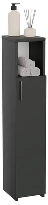 Produktbild von Badezimmerschrank Schmal Hoch Schwarz - Schmales Design - Offene und geschlossene Fächer - Platzsparend - Für Bad, Küche und Flur