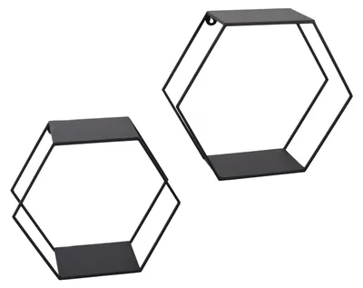Produktbild von LOFT42 Hexagon Wandregal Set von 2 - schwarz - 41x36x15