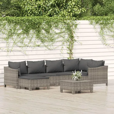 Obrázok produktu pre vidaXL 7-dielna záhradná obývacia súprava s vankúšmi Grey Poly Rattan