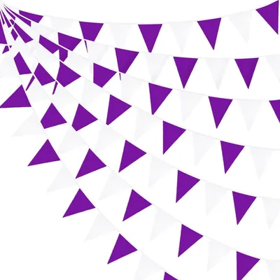 Image de Guirlande de fanions violet et blanc en tissu, 10 mètres, 36 fanions pour décoration de fête