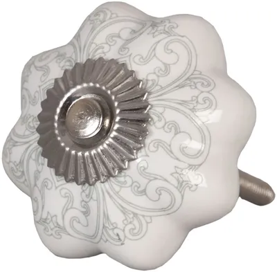 Obrázek produktu pro Clayre & Eef 62341 Knopík na dveře 4,5 cm bílý šedý keramický