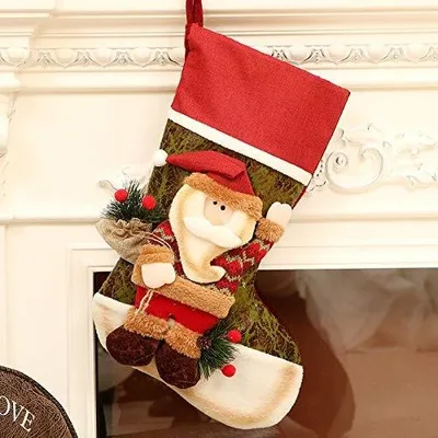 Produktbild von Weihnachtsstiefel, große Öffnung - Weihnachtsdeko - Leinen - Schneemann/Weihnachtsmann - 45 cm Länge - Weicher Griff - Weihnachtssocke