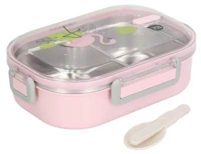 Image de Boîte à repas compartimentée en acier inoxydable 304, style illustration, récipient étanche pour étudiants et enfants