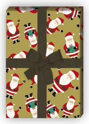 Produktbild von Süßes Weihnachtspapier mit lustigen Weihnachtsmännern, beige, 32 x 48cm - G9847, 32 x 48cm