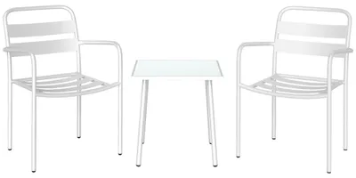 Imagen del producto de Juego de jardín de metal de 3 piezas con mesa de vidrio, color blanco