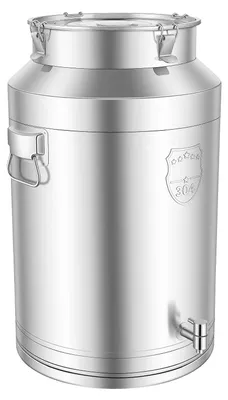Produktbild von Lebensmittelbehälter - Milchkanne mit Deckel und Hahn - 76 l - 304 Edelstahl - Luftdicht - Lebensmittelecht - 40×64 cm - Silber