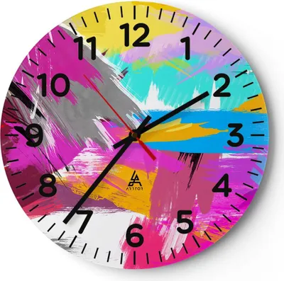 Produktbild von Wanduhr - Rund - Glasuhr - Abstraktion modern - 30x30cm - Schleichendes Uhrwerk - Lautlos - zum Aufhängen bereit - Dekoration Modern - Wanddekoration aus Glas - C4AR30x30-3966
