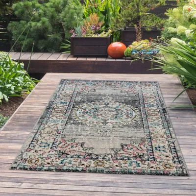 Produktbild von Teppich Orient Outdoor Vintage in grau blau Größe - 80 x 150 cm