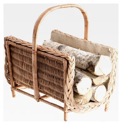 Produktbild von Kaminkorb aus Weide, naturfarbener Korb für Kaminholz (Natur mit Jute)