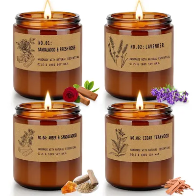 Image de Coffret cadeau de bougies parfumées pour femmes, comprenant 4 bougies de 200g en cire de soja, de grandes bougies présentées dans des verres, avec une durée de combustion de 200 heures