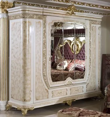 Produktbild von Casa Padrino Luxus Barock Schlafzimmerschrank Weiß / Beige / Gold - Prunkvoller Massivholz Kleiderschrank im Barockstil - Barock Schlafzimmer & Hotel Möbel - Edel & Prunkvoll
