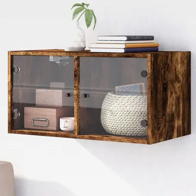 Produktbild von Wandschrank mit Glastüren Räuchereiche 68,5x37x35 cm Hängeschrank für Badezimmer Küche Wäscheraum