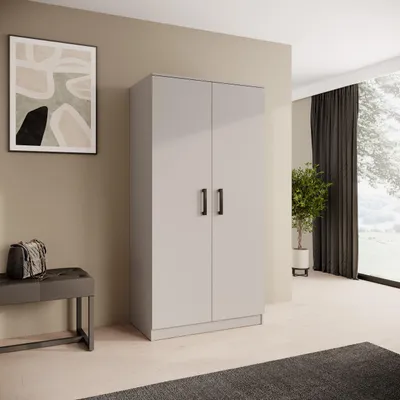 Obrázek produktu pro BEAUTYSOFA | Skříň s otočnými dveřmi TREND 90 cm kašmír, moderní skříň s tyčí na ramínka a policemi – systém Soft-Close