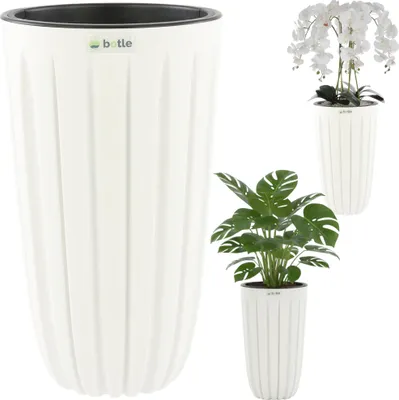 Obrázok produktu pre Vysoký kvetináč, vložka H 50 cm, biely, okrúhly, drážkovaný, matný, štýlový