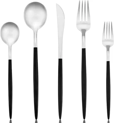 Imagen del producto de Juego de cubiertos de 24 piezas, de acero inoxidable, que incluye cuchillos, tenedores y cucharas, ideal para la cocina y el jardín