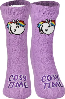 Produktbild von Pummel & Friends Pummeleinhorn Hüttensocken - Strick Haussocken mit Sherpa Futter für Damen Kuschelsocken Flauschige Wintersocken warme Frauen Socken OneSize Lila 38-43
