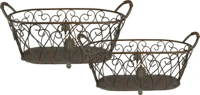 Obrázek produktu pro Sada 2 úložných košů Clayre & Eef 60x30x26 / 49x23x22 cm Zelenohnědá litina