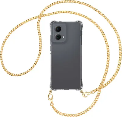 Produktbild von Handykette Backcover-Schutzhülle mit Band (Metall goldfarben) für Motorola Moto Edge 5G (2024) - goldfarbene Kette