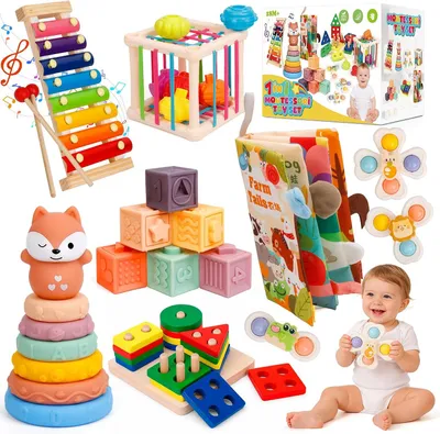 Produktbild von Montessori-Spielzeug für Kleinkinder im Alter von 1-3 Jahren – 1 Lernspielzeug – Aktivitätsset mit Stoffbuch