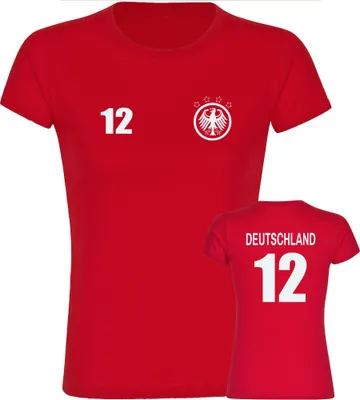 Produktbild von multifanshop Damen T-Shirt - Deutschland - Adler Retro Trikot 12, rot, Größe L
