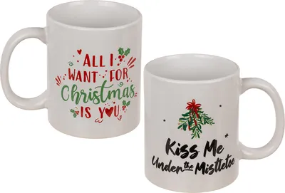 Produktbild von Out of the Blue Steingutbecher Weihnachtsträume - 2 assorti Designs Kiss Me